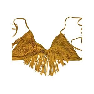 L*Space Fringed Triangle Bikini Top Yellow Women's Size Large